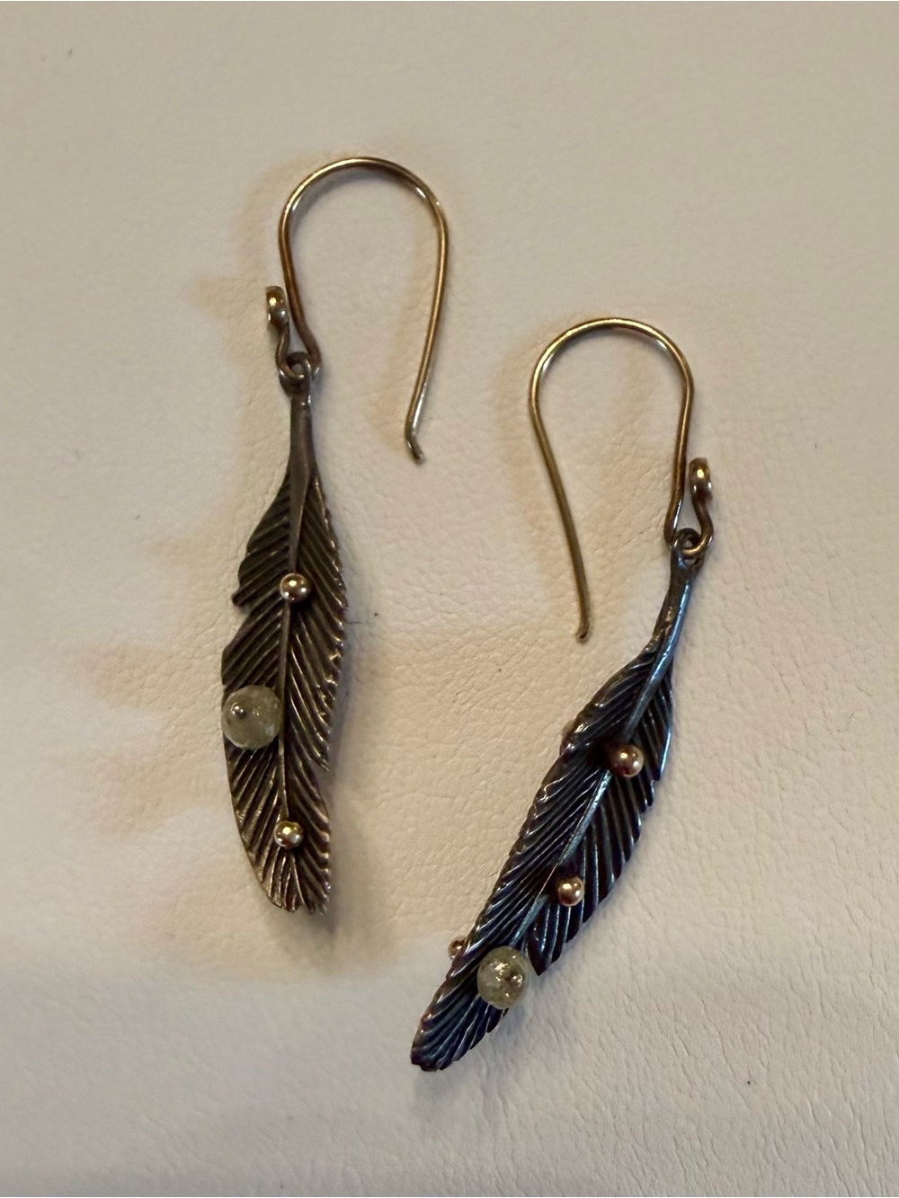 Alix Bluh Oxidized Sterling & 14K Yellow Gold Pierced Feather Earrings, VGUC